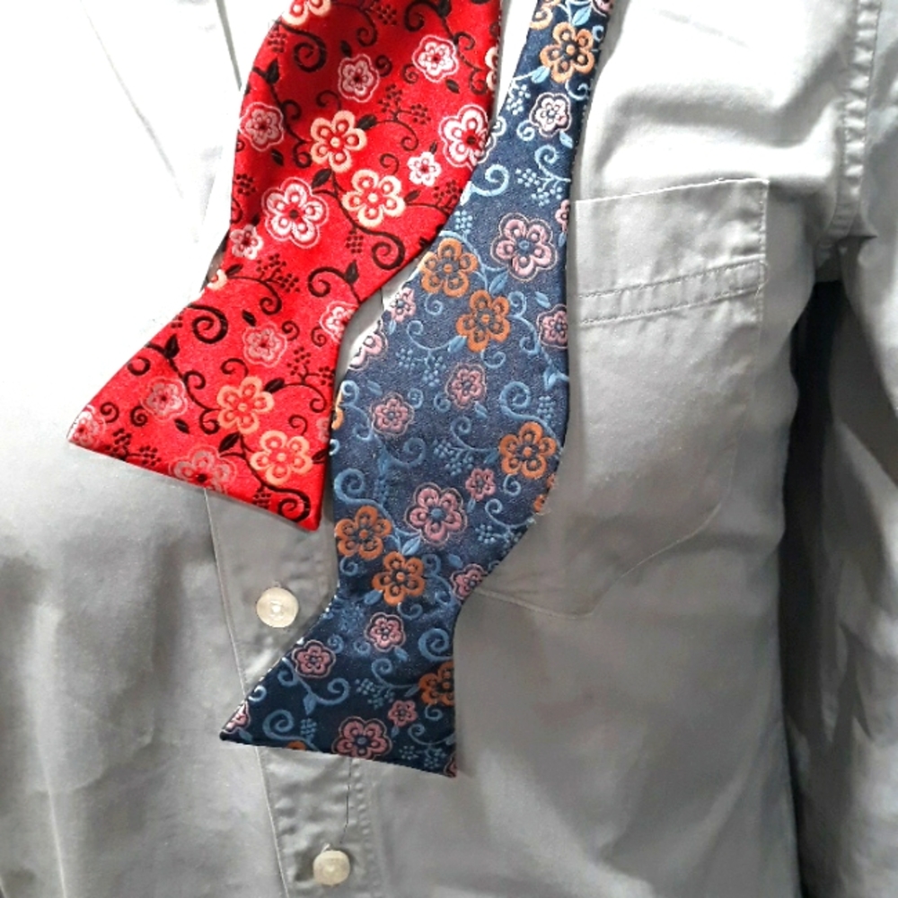 Two flower power mens bowties. Adjustable